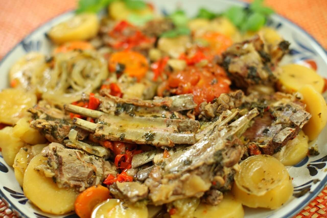 Lamb ribs with vegetables in the manner of Caucasian Ajapsandali